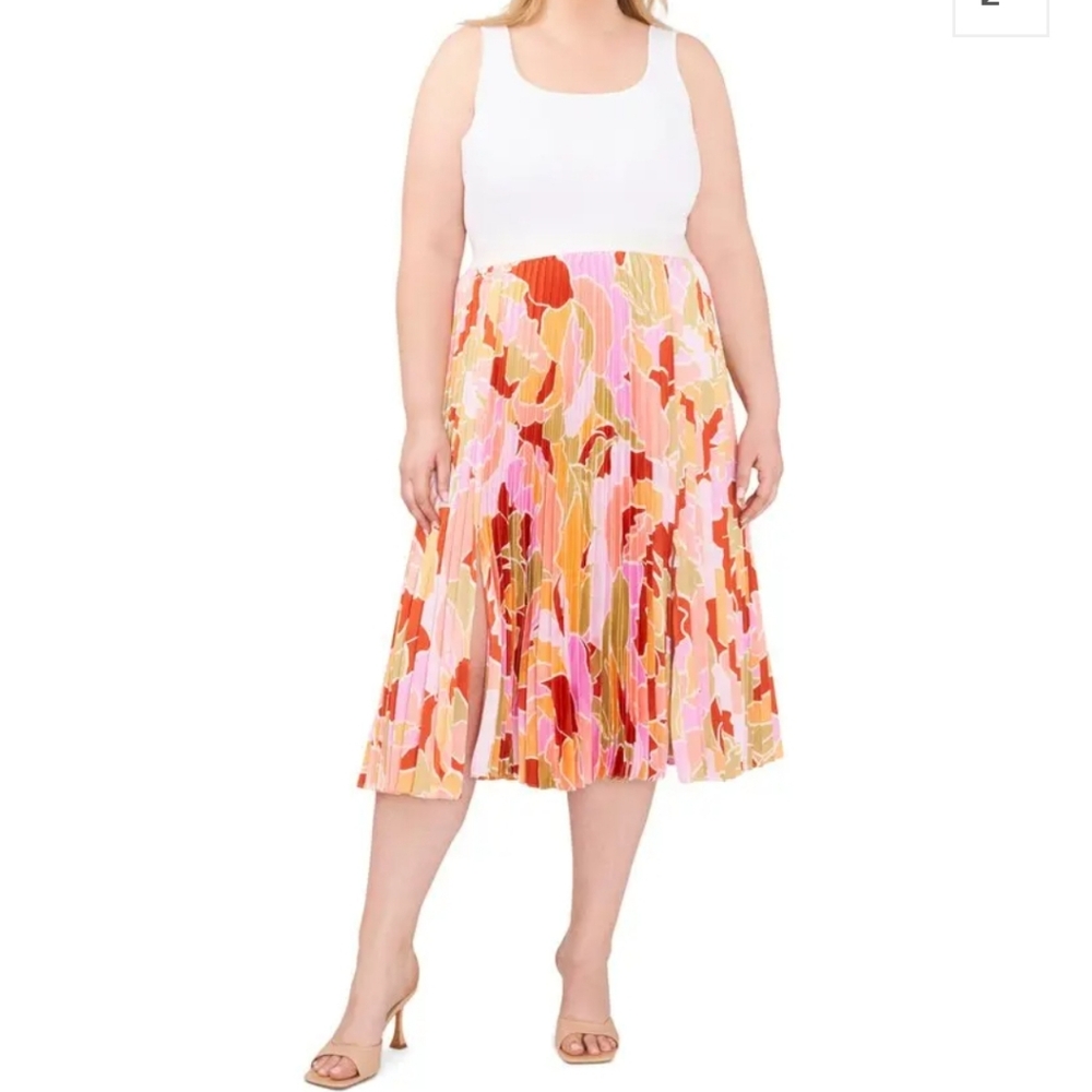 Halogen Abstract Print Double SlitPleated Midi Skirt,NWOT, 2X
